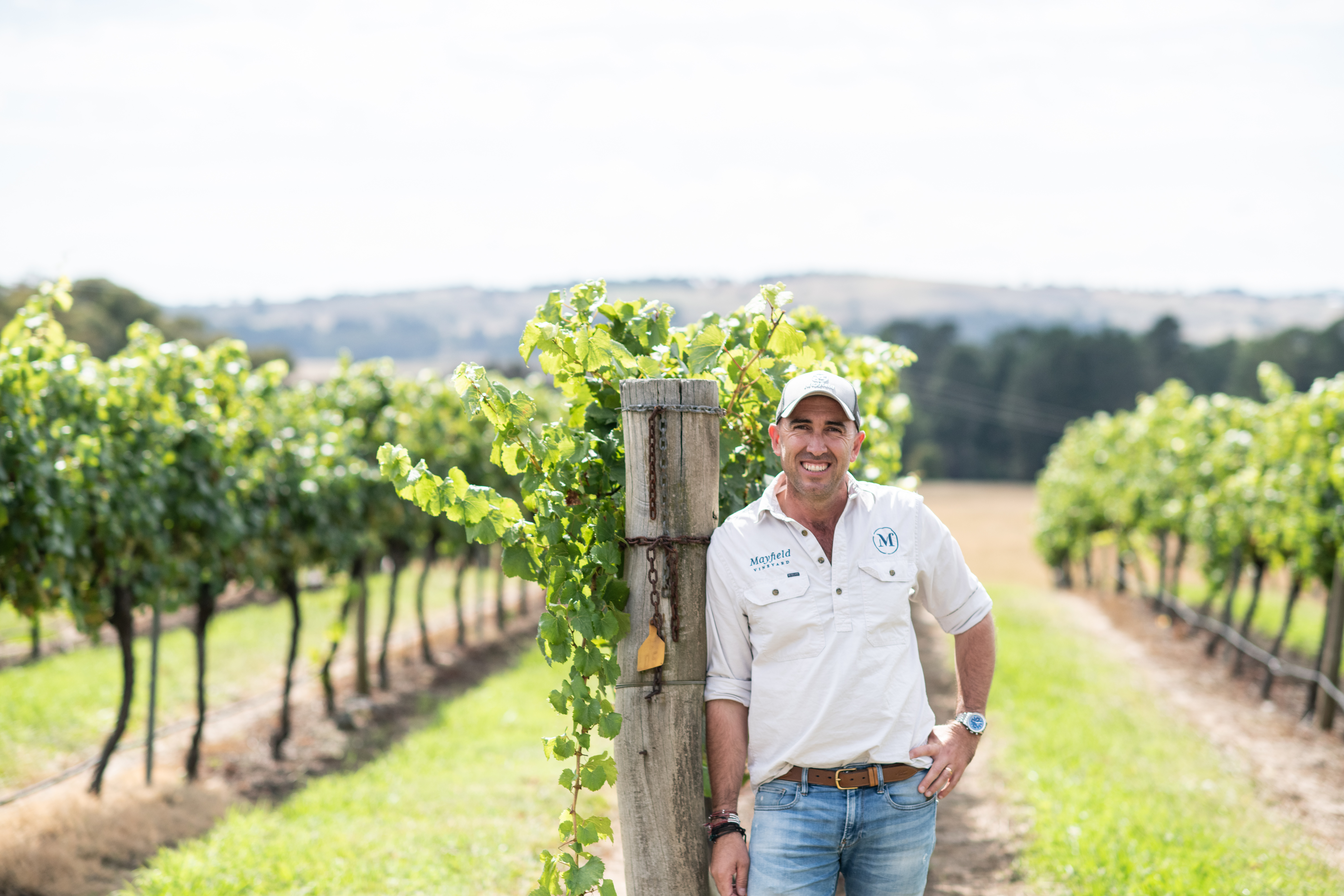 A man posing at the Mayfield vineyards 